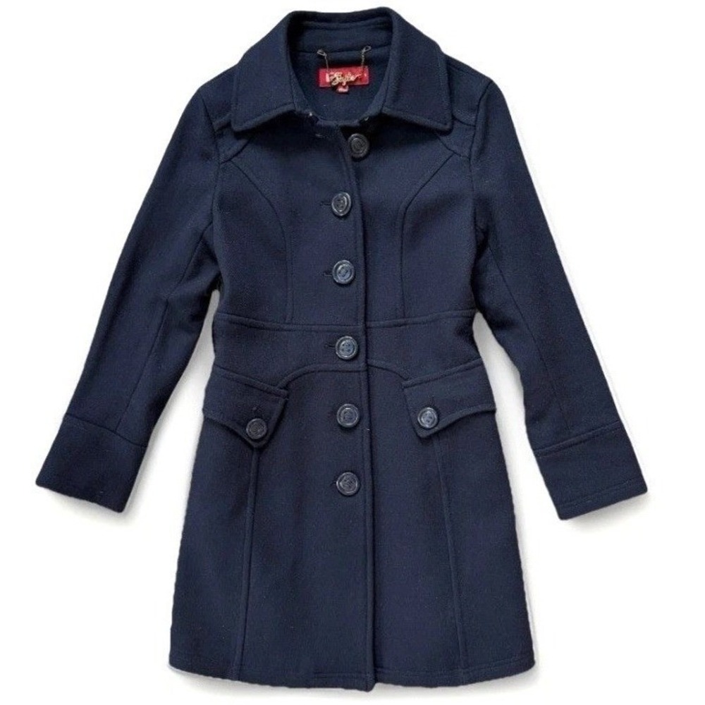 Vintage Gaberdine Wool Trench Coat Size Small Navy Blue Long Princess equestrian